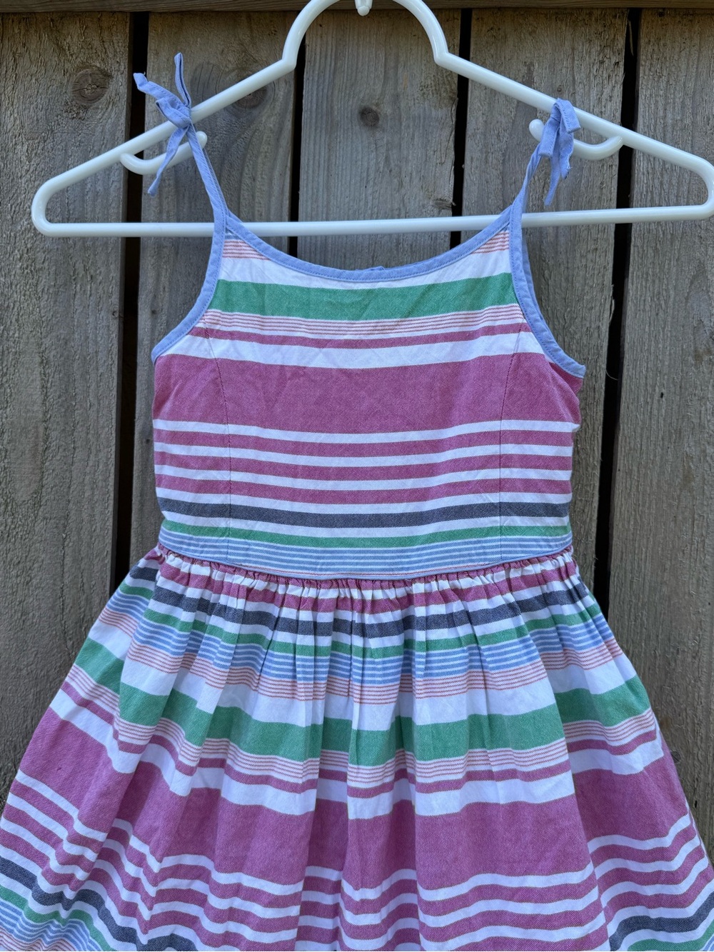Polo by Ralph Lauren Girls 6 Striped Cotton Tie-Shoulder Dress - Pink, Green,